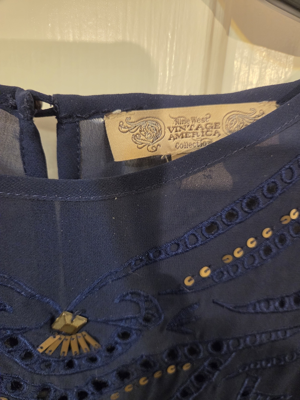 Women's Navy Embellished Chiffon Blouse - Picture 2 of 3